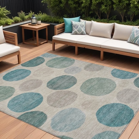 Homeroots 9' X 12' Teal Blue Ivory And Pale Aqua Geometric Washable Indoor Outdoor Area Rug 630595