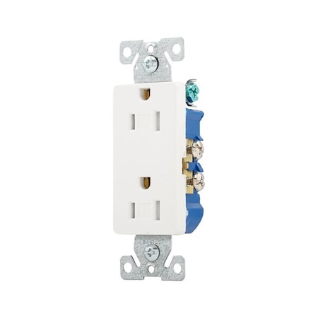 Eaton Wiring Devices Decorator Duplex Receptacle, 2-Pole, 15 A, 125 V, Side and Push Wiring, NEMA: 5-15R, White, 10PK TR1107W-10-L
