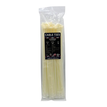 Cable Ties Unlimited Cable Tie, 14 in L, 50 lb Strength, 3.9 in Max Bundle Dia, Nylon 6/6, Natural 100PK US-S14-50-9C