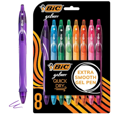 Bic Gel-ocity Quick Dry Fashion Medium Point (0.7mm) Blister, 8PK RGLCGAP81-AST