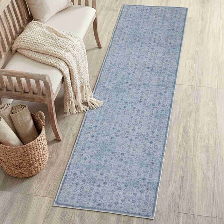 Jonathan Y Petunia Distressed All-Over Floral Border Non-Slip Washable Blue/Light Gray 2ft x 8ft Runner Rug PTN102C-28