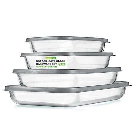 Nutrichef 8-Piece Deep Glass Baking Dish for Oven with Lids, Gray NCGL4XGY