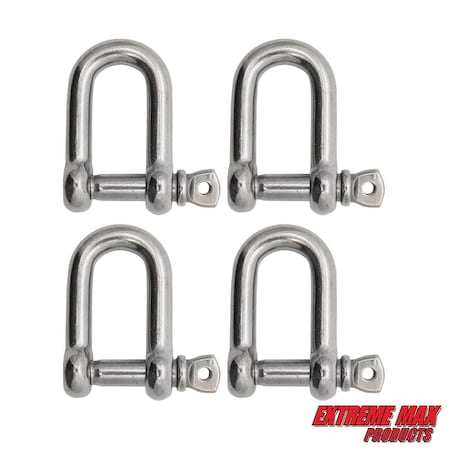 Extreme Max Extreme Max 3006.8255.4 BoatTector Stainless Steel D Shackle - 7/8", 4-Pack 3006.8255.4