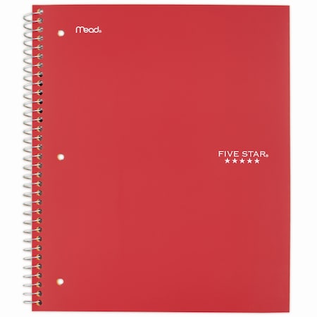 Five Star Wirebound Notebook with Two Pockets, 1-Subject, Medium/College Rule, Red Cover 72053