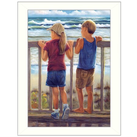 Homeroots Looking Over the Rail White Framed Print Wall Art 415355