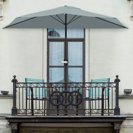 Pure Garden 9ft Half Umbrella with Base, Dusty Green 50-LG1045