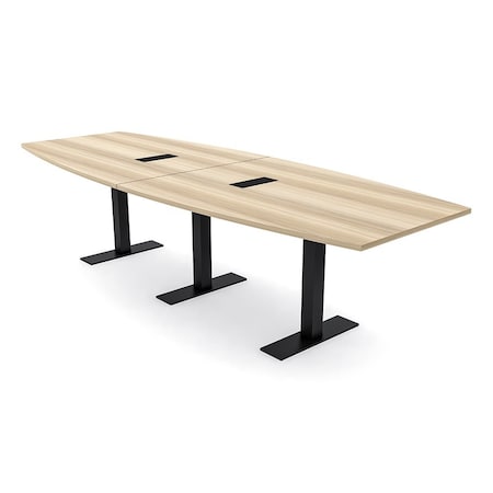 Skutchi Designs 12 Person Conference Table With Power Unit | 12' Boat Table | Harmony Series HAR-BOT-48X144-T.BK-K525-EBLK