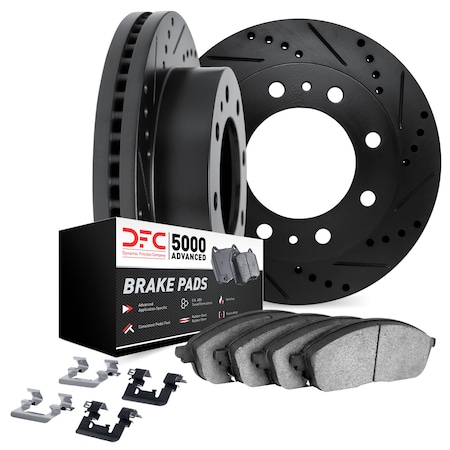 Dynamic Friction Co DFC Rotors-Drilled & Slotted-Black w/ 5000 Advanced Brake Pads Incl Hdw 8512-99675