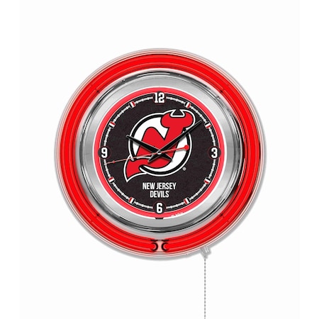 Holland Bar Stool Co New Jersey Devils Double Neon 15" Clock, NHL Clk15NJDevl