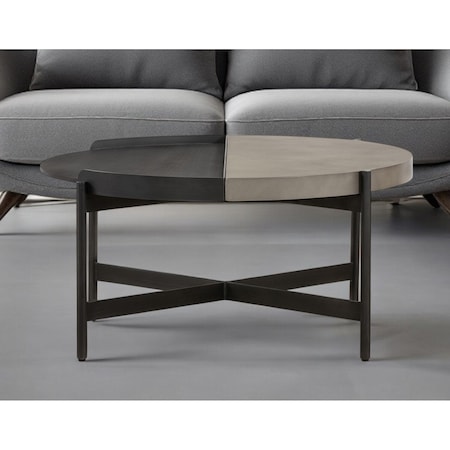 Homeroots 32" Gray And Black Concrete And Metal Round Coffee Table 520641