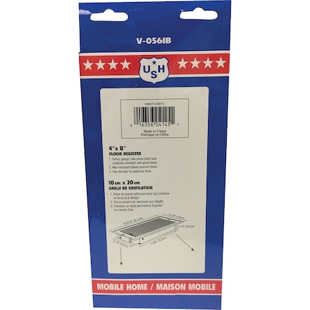 Us Hardware 4'' x 8'' x 1-5/16'' Brown Steel Floor Register V-056IB
