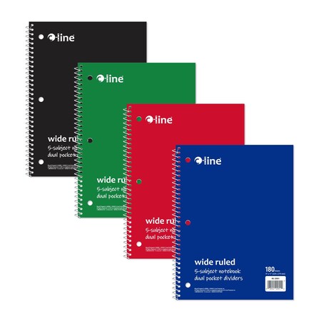 C-Line Products 8-1/2" x 10-1/2" Assorted Wide Ruled 5-Subject Spiral Notebook, 1/EA, 12EA/CT 22051-CT