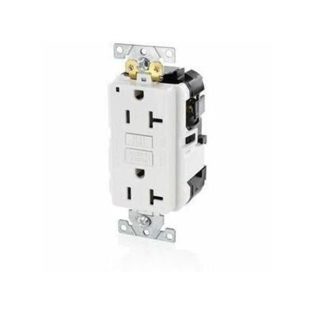 Leviton Self-Test GFCI Receptacle, Lev-Lok, 20 Amp, 125 VAC, 5-20R NEMA MGFN2-W