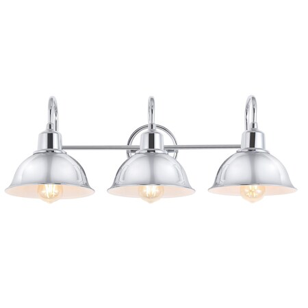 Jonathan Y Frisco 26.5" 3-Light Farmhouse Industrial Iron Shade Vanity, Chrome JYL7483A