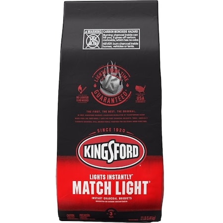 Kingsford KINGSFORD Match Light 00044600320905 Charcoal, Bag, 12 lb, Wood 44600320905