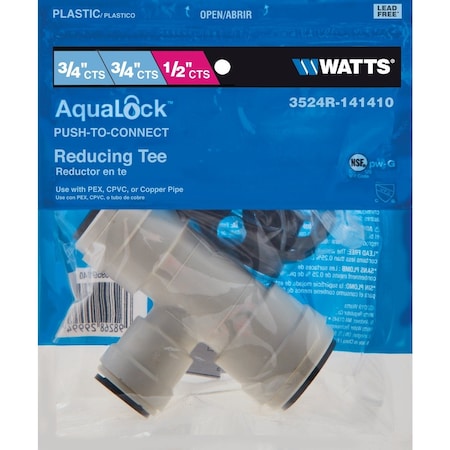 Watts 3/4'' x 3/4'' x 1/2'' Reducing Quick Connect Plastic Tee 3524R-141410