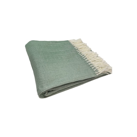 Homeroots 50" X 60" Green And Ivory Woven Herringbone Plush Throw Blanket with Tassels 475720