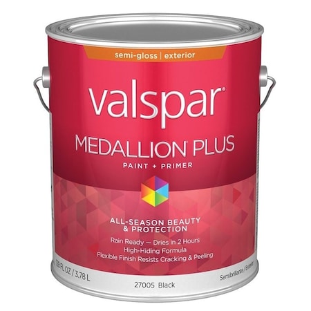 Valspar Medallion Plus 2600 Latex Paint, Acrylic Base, Semi-Gloss Sheen, Black, 1 gal, Plastic Can 028.0027005.007