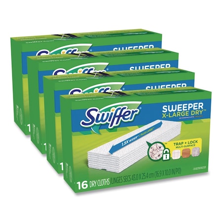 Swiffer Sweeper XL Dry Refill Cloths, 16.9" x 9.8", White, 16 Cloths, 4PK 80337556