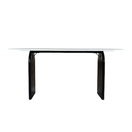 Homeroots 72" White and Black Marble And Solid Wood Sled Base Oval Dining Table 544747