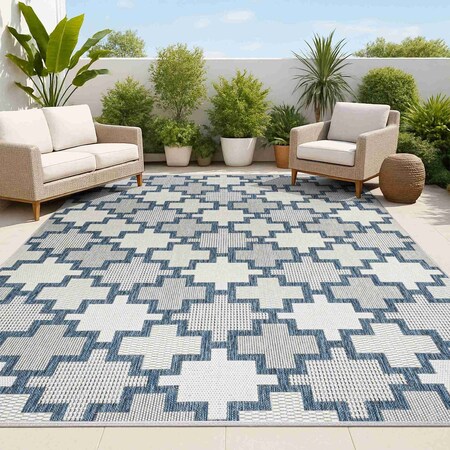 Jonathan Y Cyrus Modern Geometric Tile Pattern Navy/Cream 8 ft. x 10 ft. Indoor/Outdoor Area Rug TSN200B-8