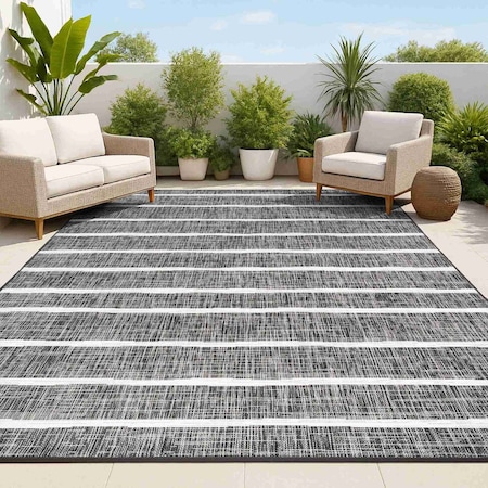 Jonathan Y Colonia Berber Stripe Black/Ivory 8 ft. x 10 ft. Indoor/Outdoor Area Rug SMB125E-8