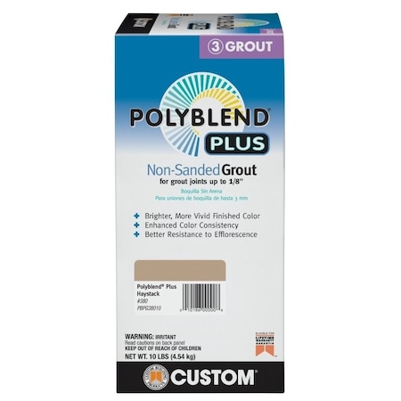 Custom Building Products Polyblend NonSanded Grout, Solid Powder, Characteristic, Haystack, 10 lb Box PBPG38010