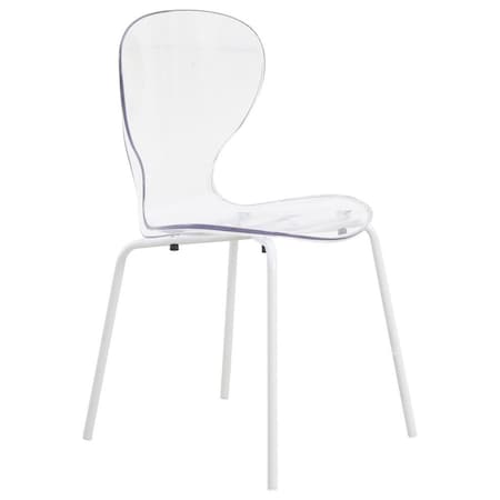 Leisuremod Modern Oyster Transparent Side Dining Side Chair with White Base in Clear OCW-17CL