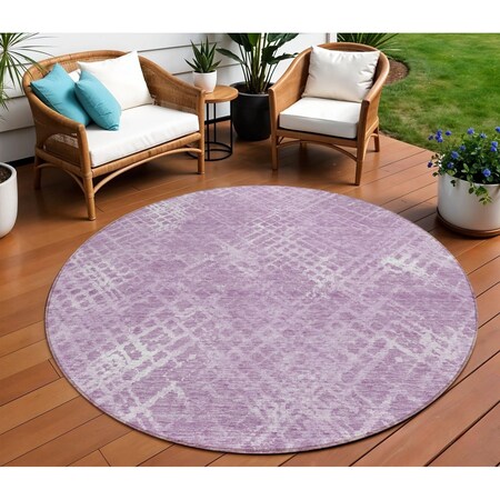 Homeroots 8' Lavender Purple And Ivory Round Geometric Washable Indoor Outdoor Area Rug 588318