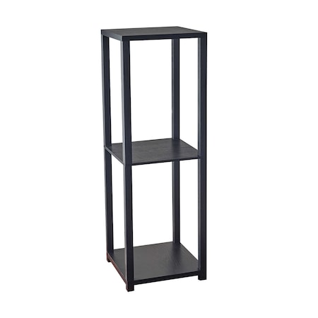 Homeroots 35" Black Solid Wood Square End Table With Two Shelves 372928