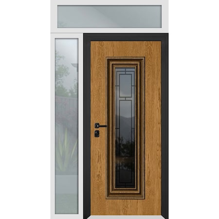 Vdomdoors Steel Door Ballucio 6644 Natural Oak Side and Top Exterior Window Sidelite Entry Door Painted W36+1 BALLUCIO6644EXD-OAKW-W36+16xH80+16-RH-I