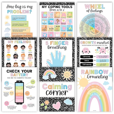 Hadley Designs Colorful Dark Calming Corner and Feelings Chart Posters, 9-Piece Set X004AHGC9D
