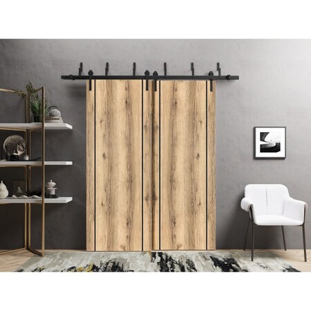 Sartodoors Barn Bypass Doors with 6.6ft Hardware, Planum 0017 Oak and Aluminum Strips, Sturdy Heavy Duty Rails PLANUM0017BBB-DUB-6096