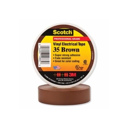 Scotch Vinyl Electrical Color Coding Tape, 35, 1/2 in W x 20 ft L, Brown 500-102991