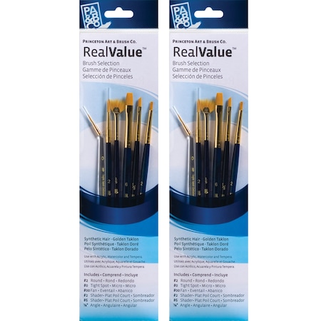 Princeton RealValue Brush Set, Gold Taklon Bristles, Short Handle Mixed Media Paintbrush, 6-Piece Set, 2PK PR9133