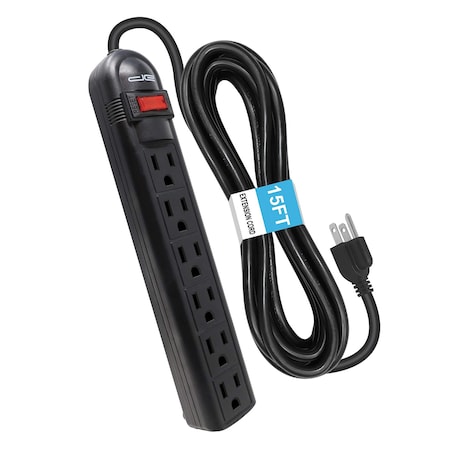Digital Energy 6-Outlet Surge Protector Power Strip, 15 Ft.; Black DSS5-1012-BLK