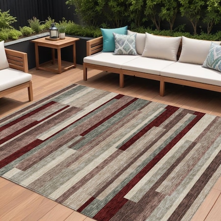 Homeroots 10' X 14' Merlot Burgundy And Beige Striped Washable Indoor Outdoor Area Rug 613301