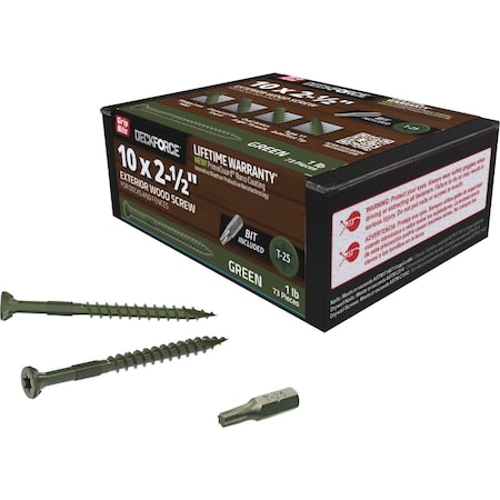 Grip-Rite DeckForce PrimeGuard Nano No, 10 x 2-1/2'' Star Drive Green Screw, 1 Lb. GRDF212STGR1