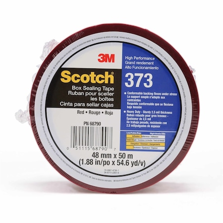 Scotch Color Coding Tape, 2.5 mil Thick, 2 in W x 50 m L, 3 in Core Dia., Red 373