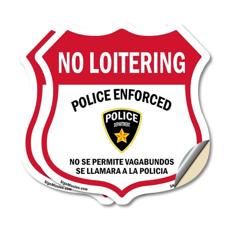 Signmission Bilingual No Loitering Shield Sign Polic, 18 inch X 18 inch, Vinyl Decal, 2PK SHI-D-2PACK-18-365