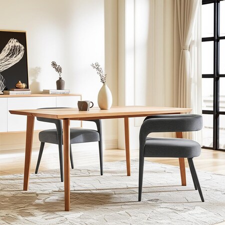 Homeroots Set of Two Dark Gray Upholstered Linen Open Back Dining Side Chairs 558311