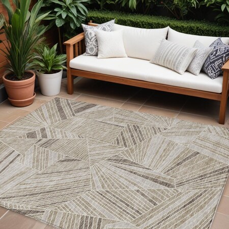 Homeroots 9' X 12' Beige Brown And Ivory Geometric Washable Indoor Outdoor Area Rug 594753