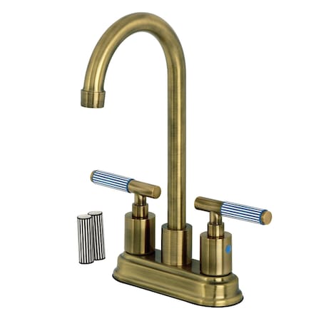 Kingston Brass Double-Handle 4" Centerset Bar Faucet, Antique Brass KB8493KPS