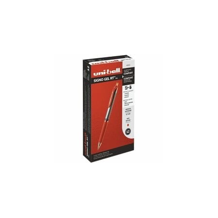 Uni-Ball Signo Retractable Gel Pen, 0.7mm, Red Ink, Red/Metallic Barrel, 12PK 65942