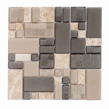 Apollo Tile Brown 11.7 in x 11.7 in Glass, Stone Polished Floor and Wall Mosaic Tile 4.75 sqft/case, 5PK APLCAS88026A
