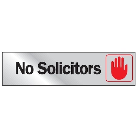 Hy-Ko Graphic Sign, No Solicitors, Silver Background, Vinyl, 2 in H x 8 in W Dimensions 473