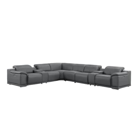 Homeroots Battleship Gray Leather Modular L Shaped Eight Piece Corner Sectional With Console 643915