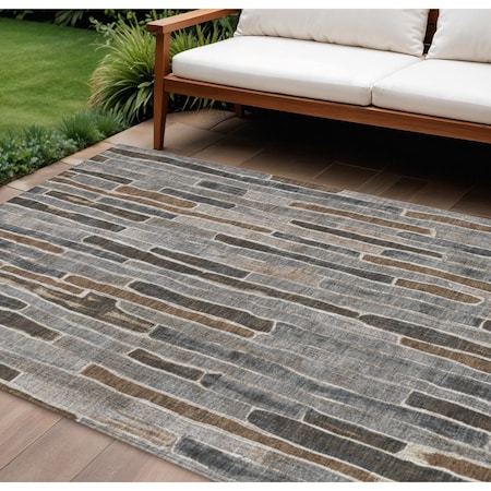 Homeroots 10' X 14' Pewter And Brown Striped Washable Indoor Outdoor Area Rug 608969