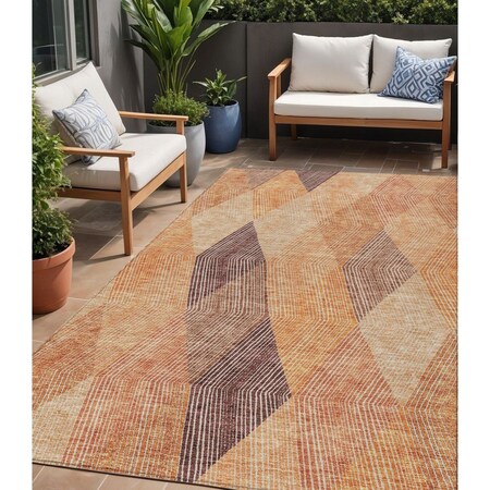 Homeroots 5' X 8' Orange Peach And Ruby Red Argyle Washable Indoor Outdoor Area Rug 613718