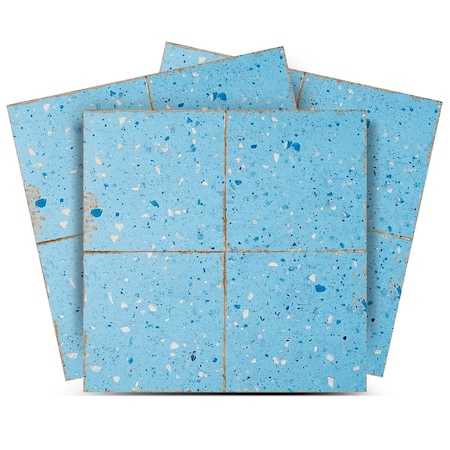 Homeroots 6" x 6" Blue Vinyl Arabesque Peel And Stick Removable Tiles 602283